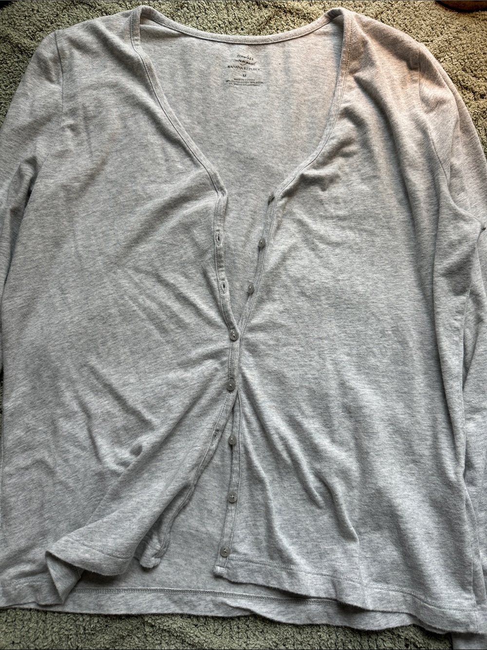 Banana Republic Light Gray Button-Front Long Sleeve Top